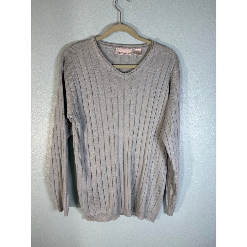 Vintage Blake Manley Sage Green Cable Knit V Neck Sweater Pointelle Ramie Wool L